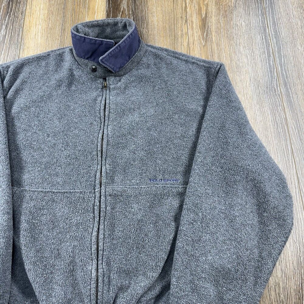 Vintage Polo Sport Ralph Lauren Fleece Jacket Mens XL Gray USA 80s 90s Spellout